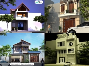 Bộ sưu tập Tổng hợp 9 mẫu thiết kế nhà phố 2 tầng file cad kiến trúc và phối cảnh [ sale 10% ]